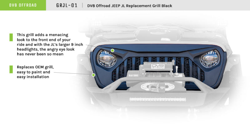 DV8 Offroad 2018+ Jeep JL/ Gladiator Angry Grill GRJL-01