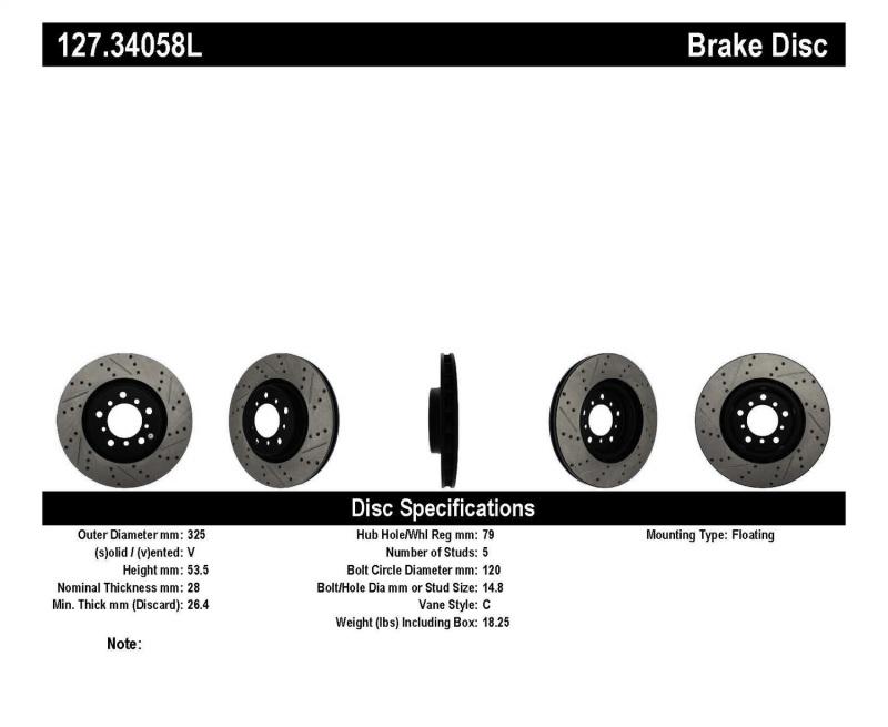 StopTech Slotted & Drilled Sport Brake Rotor 127.34058L Main Image