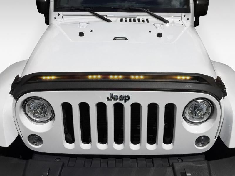 AVS 2007-2018 Jeep Wrangler JK Aeroskin Low Profile Hood Shield w/ Lights - Black 753060 Main Image