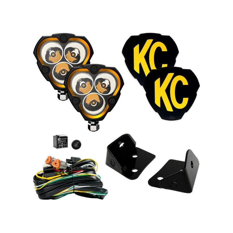 KC HiLiTES FLEX ERA 3 Vehicle Light System Kit Jeep JK Spot Beam and A-Pillar Bracket 97126