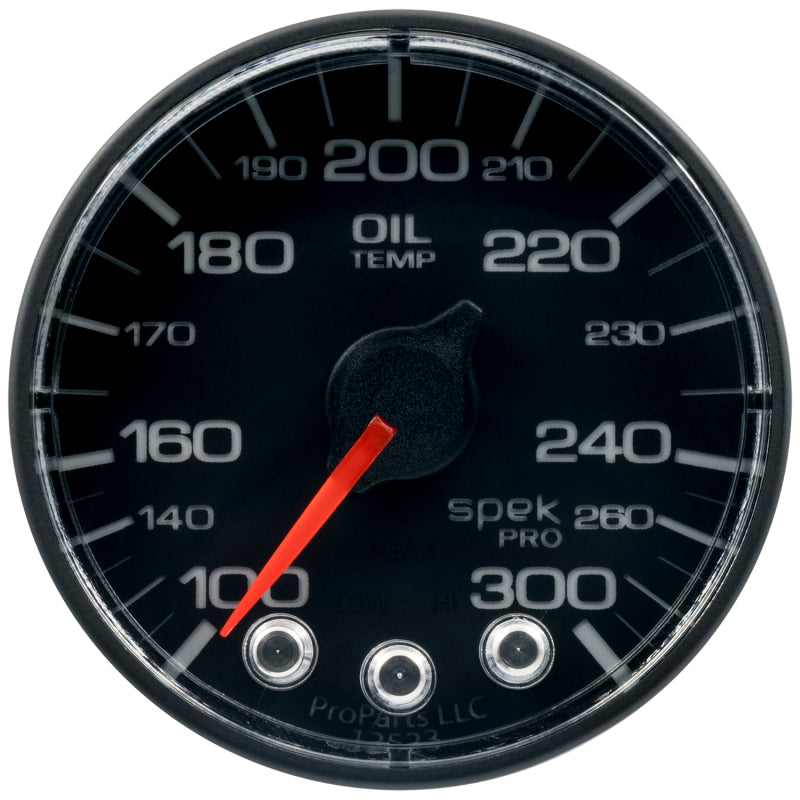 Autometer Spek-Pro Gauge Oil Temp 2 1/16in 300f Stepper Motor W/Peak & Warn Blk/Blk P322324