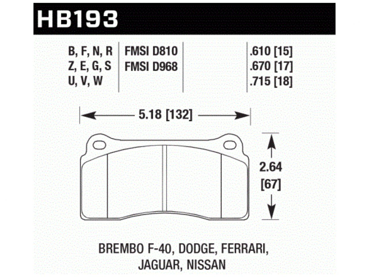 Hawk Brake Pads HB193R.670 Item Image