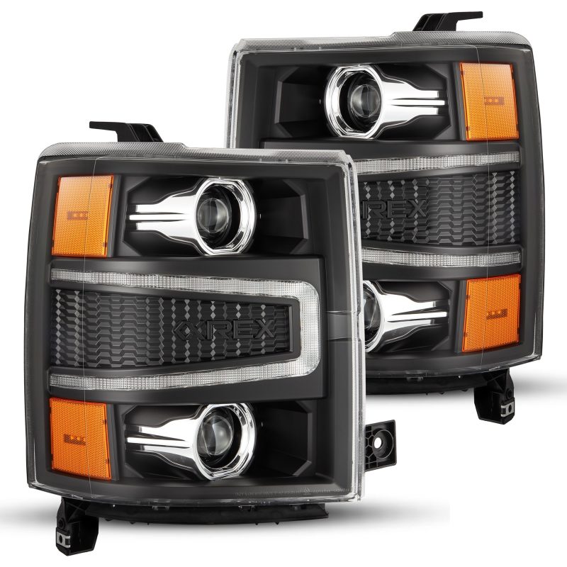 AlphaRex 14-15 Chevy 1500 PRO-Series Projector Headlights Black w/ Sequential Signal &  DRL 880245