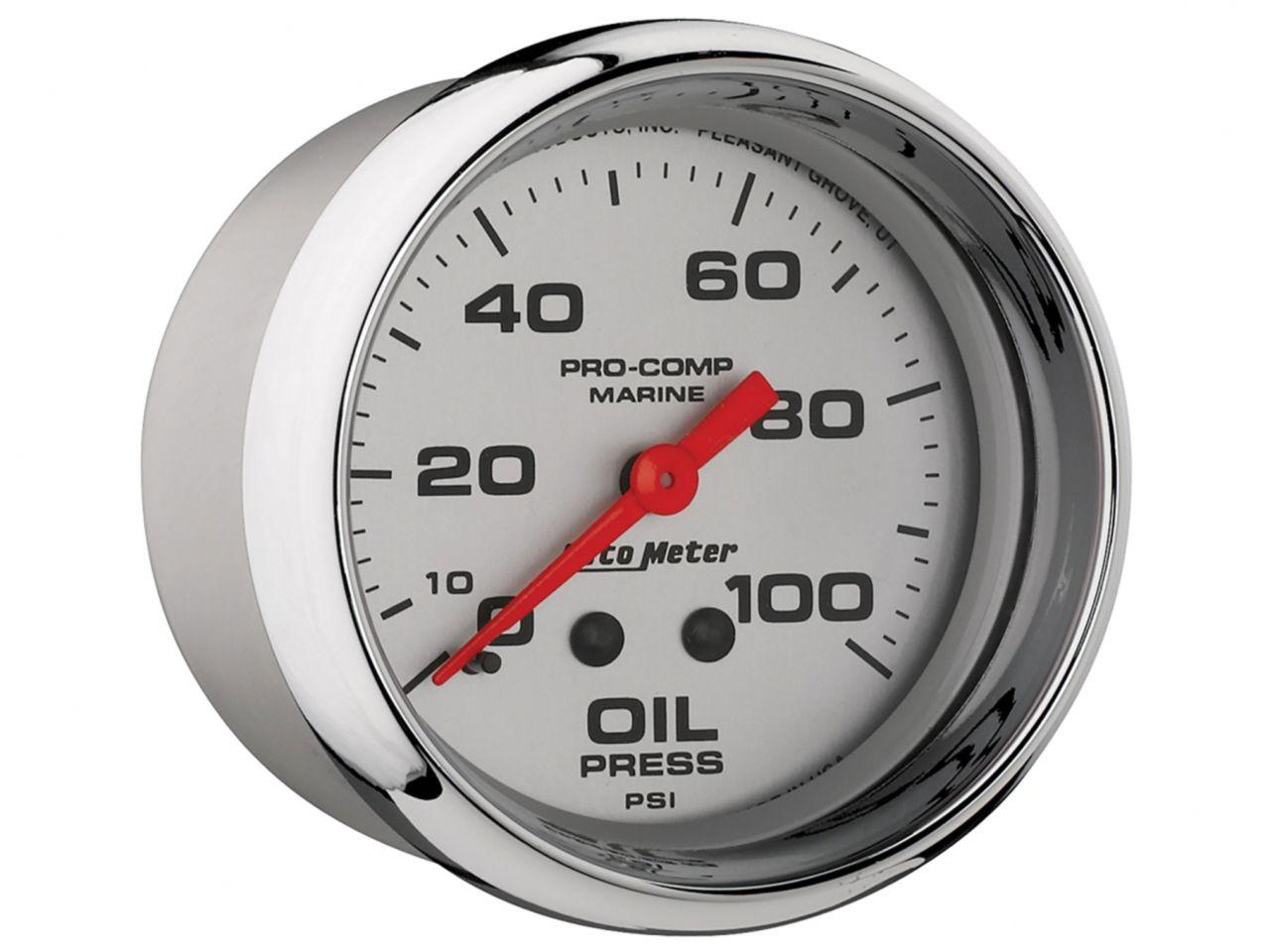 Autometer Gauge, Oil Pressure, 2 5/8", 100Psi, Mechanical, Marine Chrome