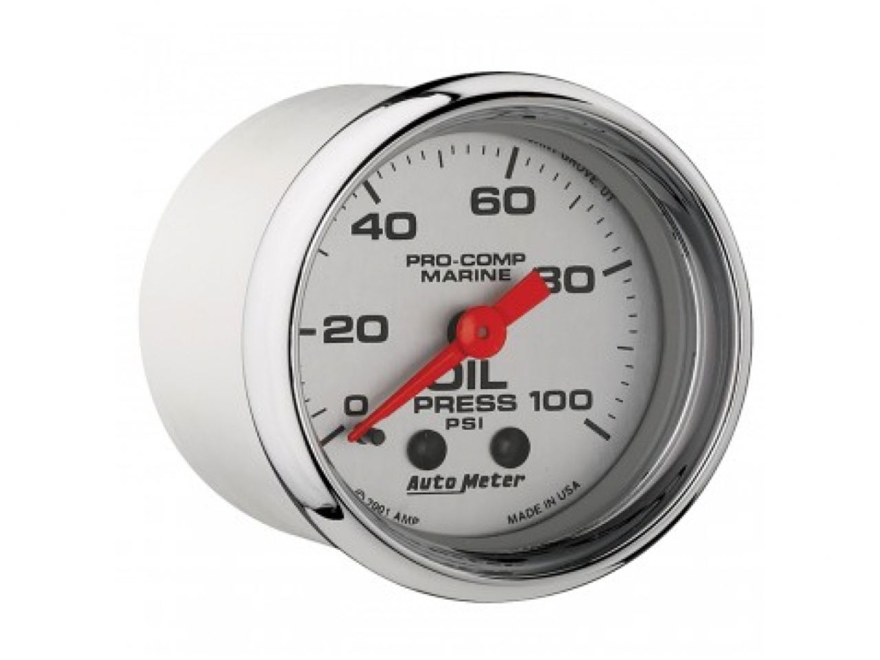 Autometer Gauge, Oil Pressure, 2 1/16", 100psi, Mechanical, Marine Chrome