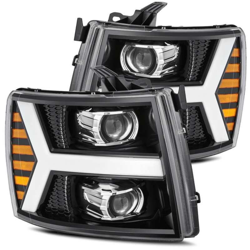 AlphaRex 07-13 Chevy 1500HD PRO-Series Proj Headlight Plank Style Gloss Blk w/Activ Light/Seq Signal 880206 Main Image