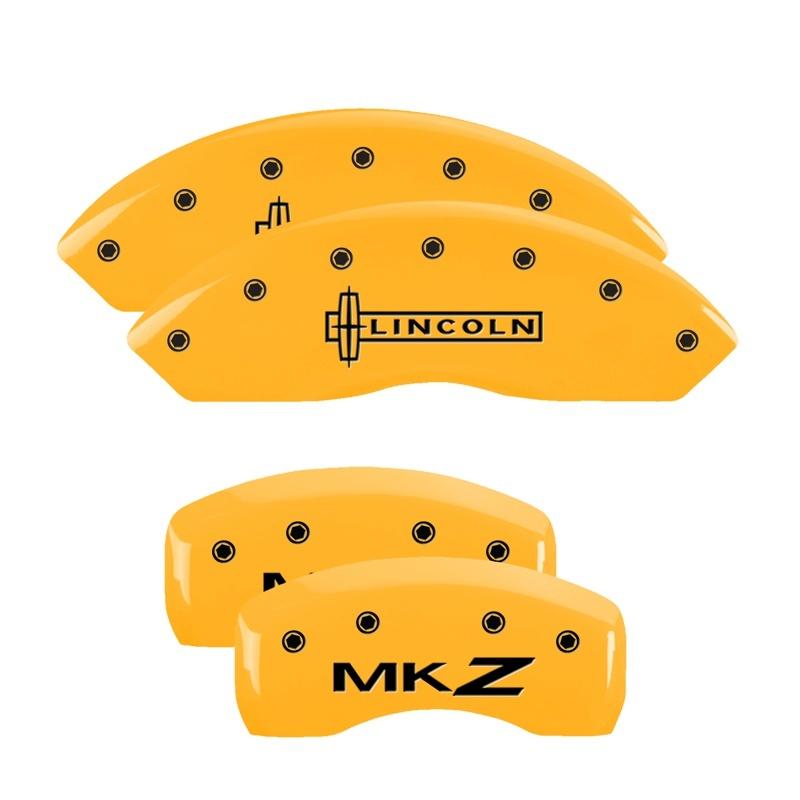 MGP 4 Caliper Covers Engraved Front Lincoln Rear MKZ Yellow Finish Black Char 2011 Lincoln MKZ 36008SLCZYL Main Image