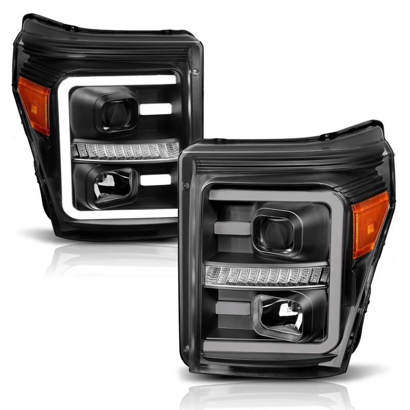 ANZO 2011-2016 Ford F250 Projector Headlights w/ Plank Style Switchback Black w/ Amber 111406 Main Image