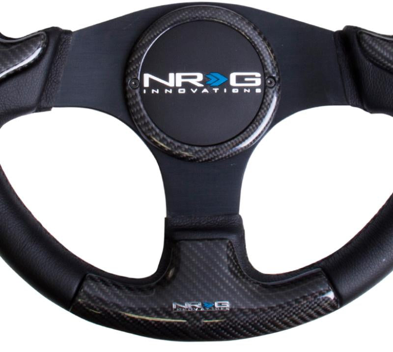 NRG Carbon Fiber Steering Wheel (350mm) Blk Frame Blk Stitching w/Rubber Cover Horn Button ST-014CFBK Main Image