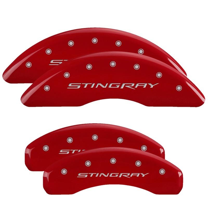 MGP 4 Caliper Covers Engraved Front & Rear Stingray Red finish silver ch 13084SSTYRD Main Image