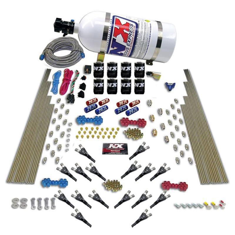 Nitrous Express Shark Dual Stage/Gas 16 Nozzles 8 Solenoids Nitrous Kit (200-1200HP) w/10lb Bottle 90008-10 Main Image