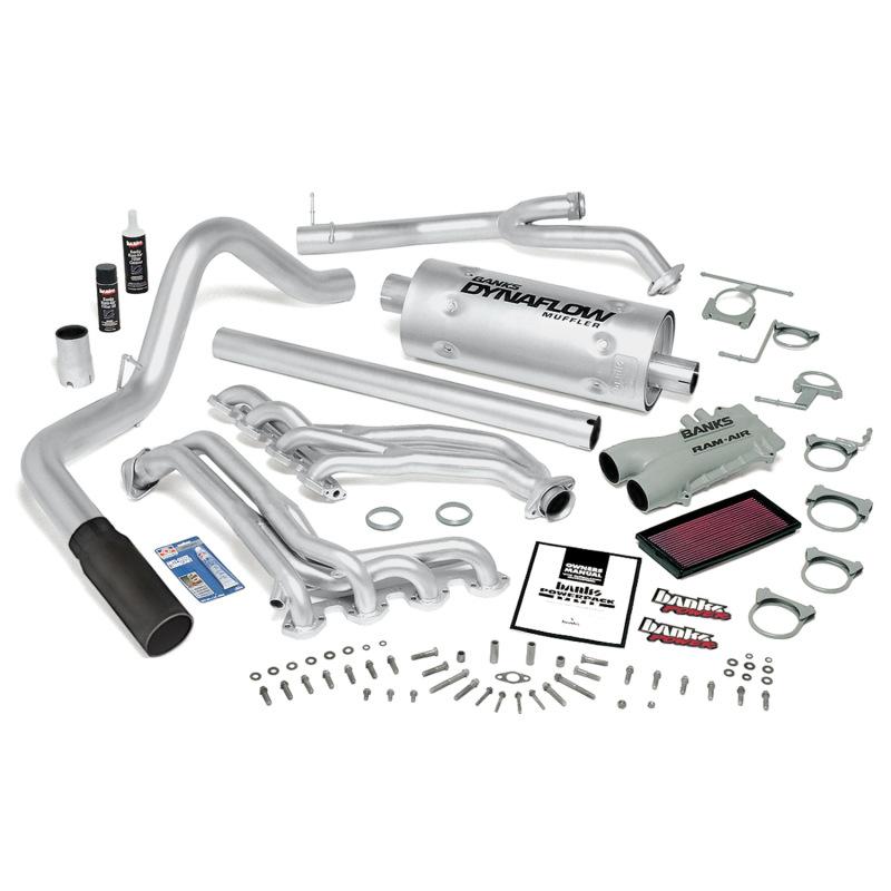 Banks Power 93-97 Ford 460 Ext/Crew E4OD PowerPack System - SS Single Exhaust w/ Black Tip 48847-B Main Image