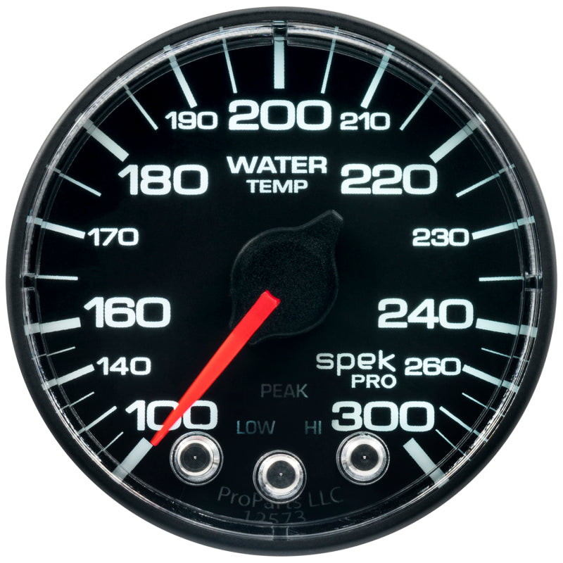 Autometer Spek-Pro Gauge Water Temp 2 1/16in 300f Stepper Motor W/Peak & Warn Blk/Blk P346324