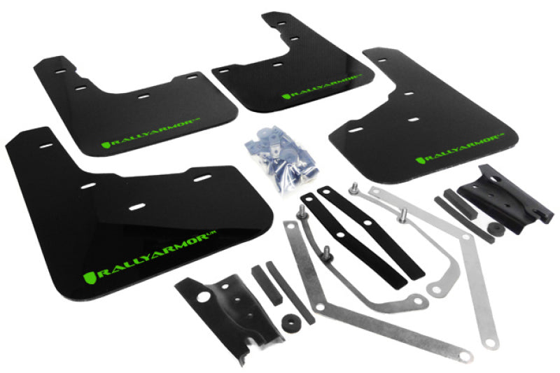 Rally Armor 13-19 Ford Fiesta ST UR Black Mud Flap w/ Green Logo MF29-UR-BLK/GRN