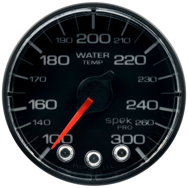 Autometer Spek-Pro Gauge Water Temp 2 1/16in 300f Stepper Motor W/Peak & Warn Blk/Blk P346324