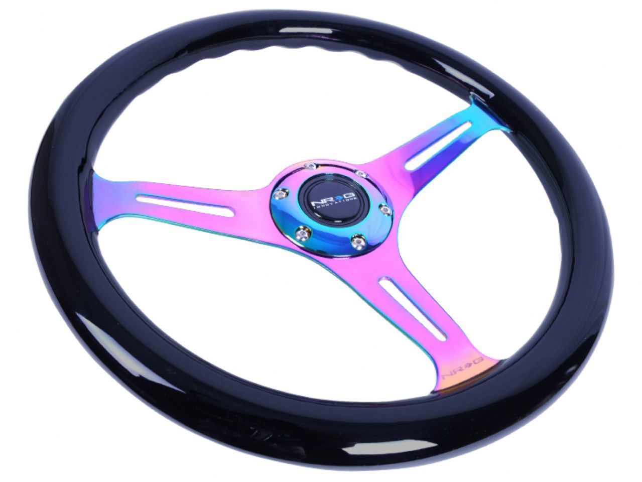 NRG Classic Wood Grain Wheel-350mm 3 Neochrome spokes-Black Paint Grip