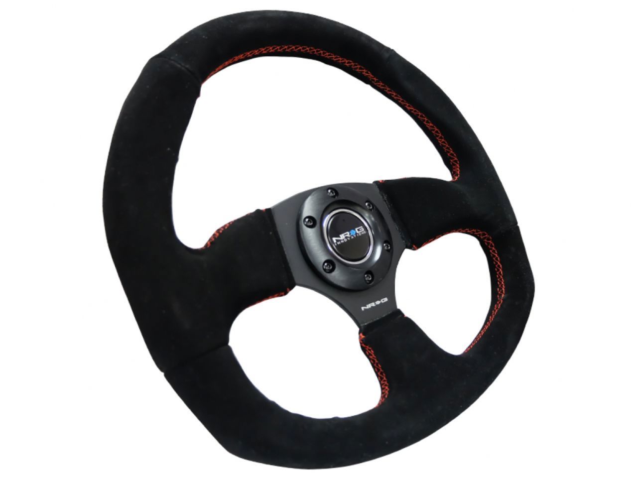 NRG Reinforced Steering Wheel - Suede Leather Steering Wheel w/ RED stitch
