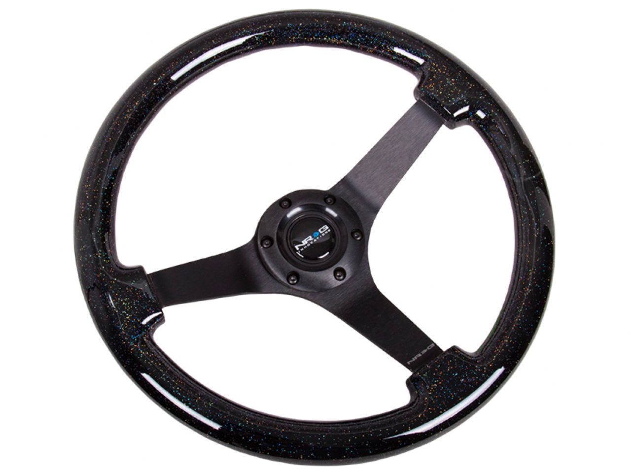 NRG Black Sparkled Wood Grain Wheel (3" Deep), 350mm, 3 Solid Spoke Center