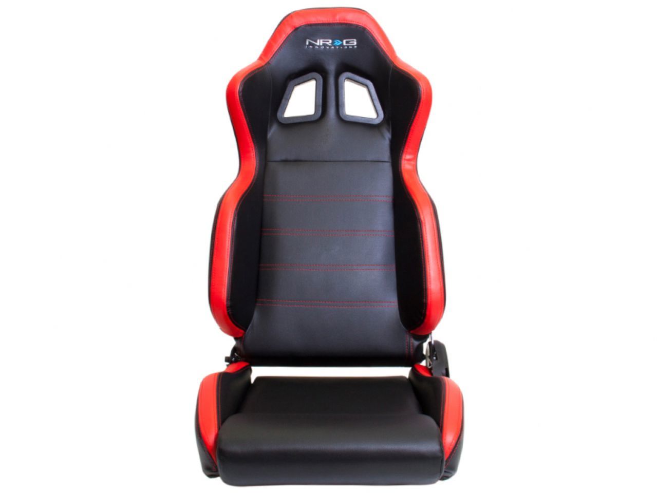 NRG  PVC Sport Seat Black w/ Red Stitch and Side Contrast w/ Logo