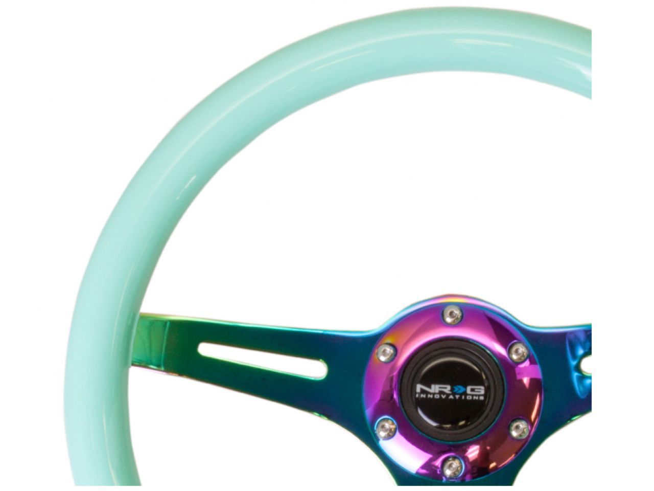 NRG Classic Wood Grain Wheel-350mm 3 Neochrome Spokes-Minty Fresh Color