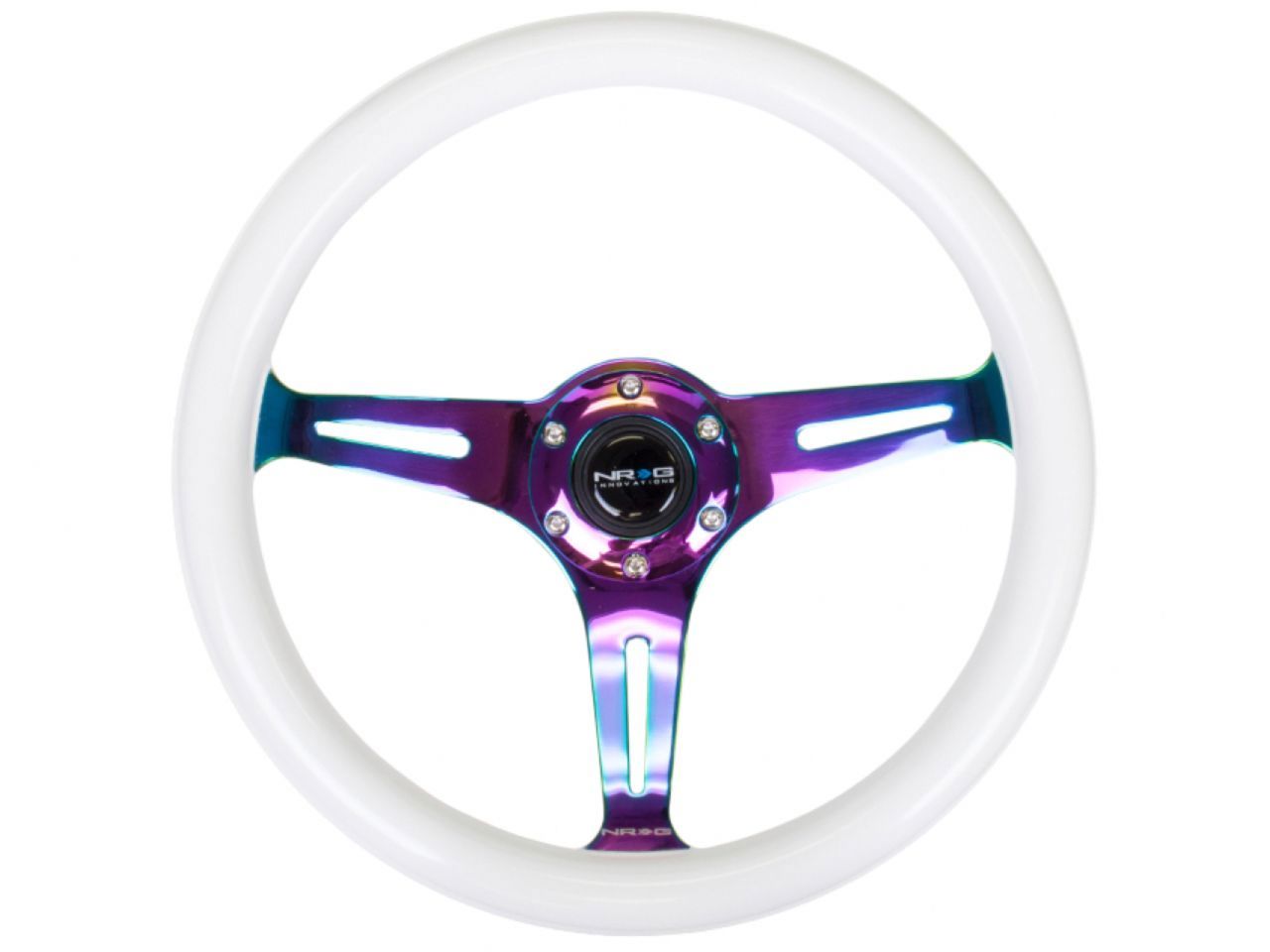 NRG Classic Wood Grain Wheel-350mm 3 Neochrome Spokes-Glow-In-Dark Grip