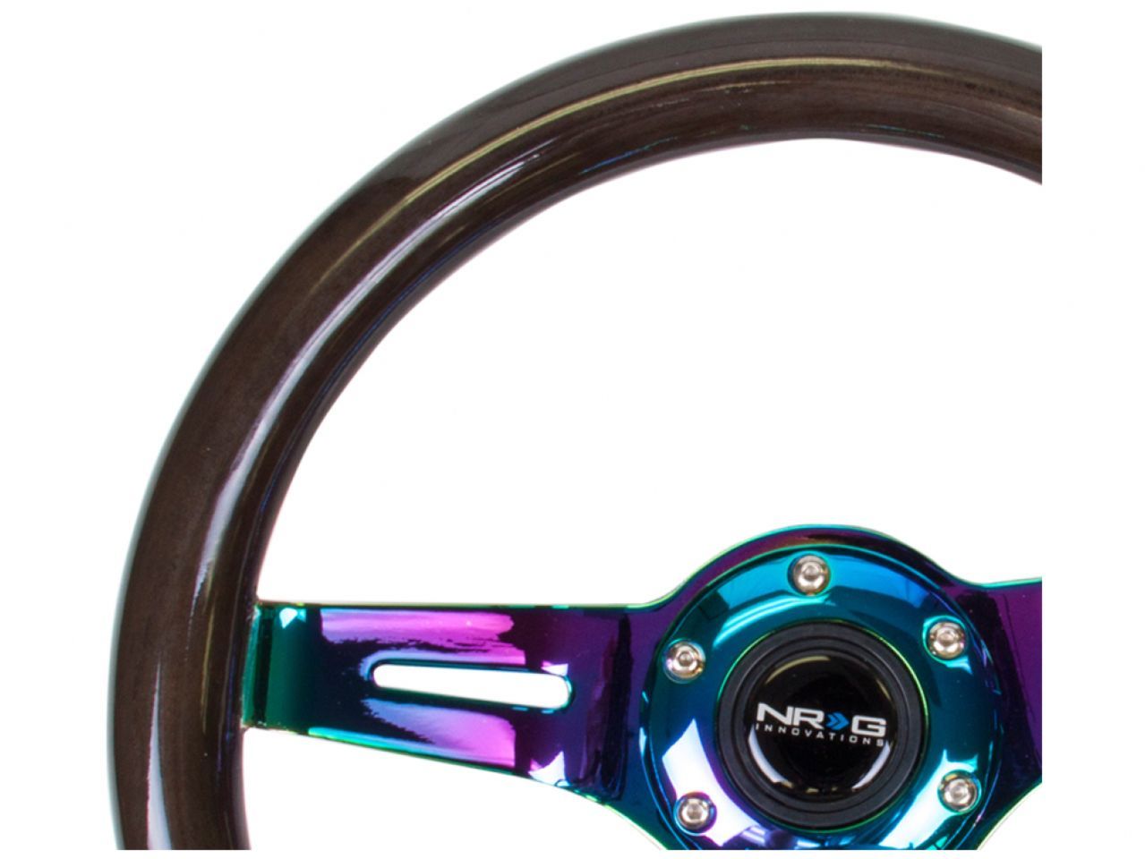 NRG Classic Black Wood Grain Wheel, 310mm, 3 Spoke Center in Neochrome