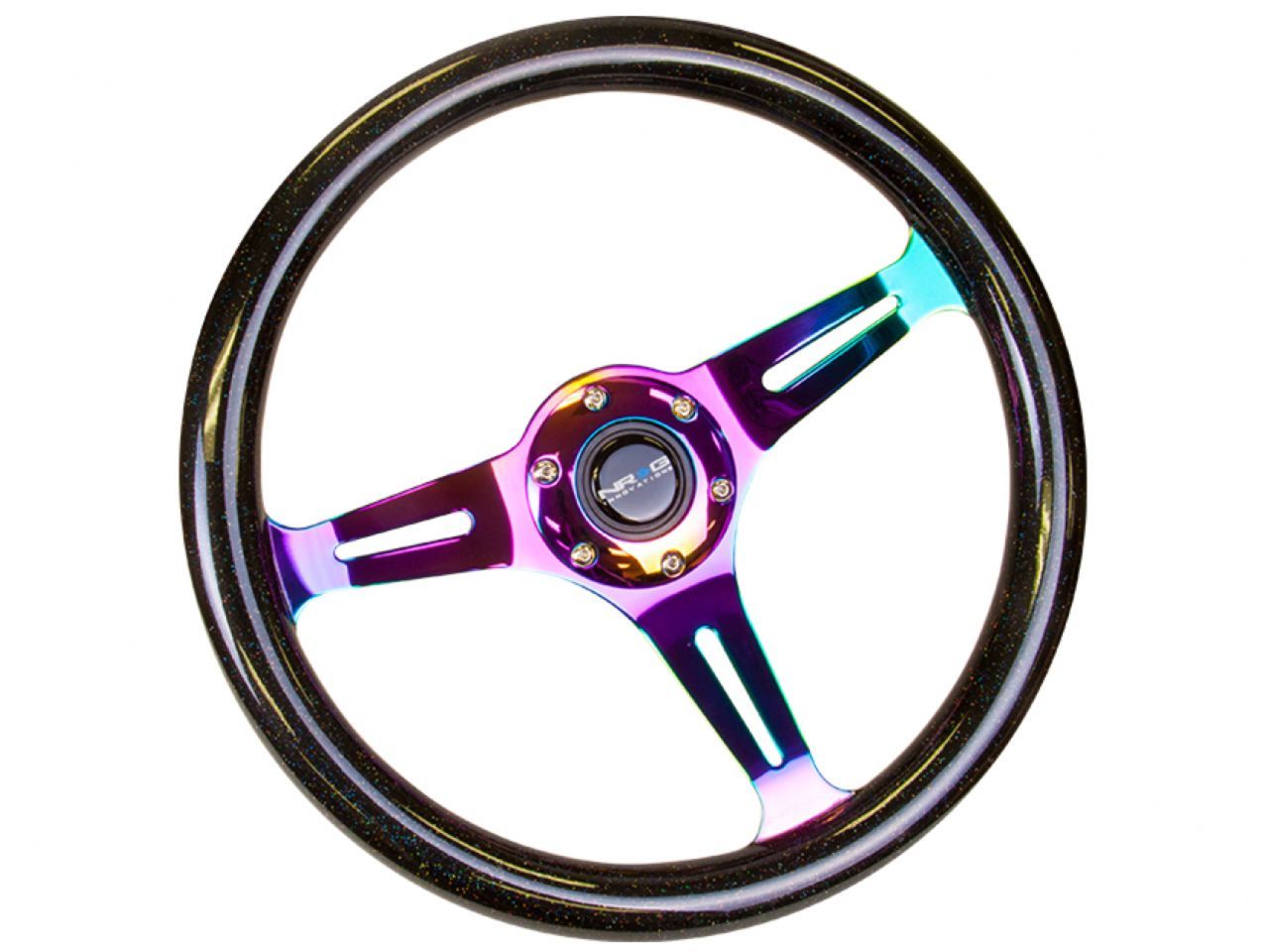 NRG "Galaxy" Classic Wood Grain Wheel - 350mm 3 Neochrome Spokes - Black