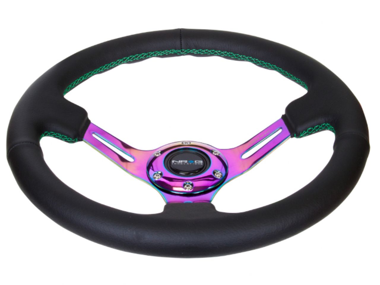 NRG Black Leather Steering Wheel (3" Deep), 350mm, 3 Spoke Center