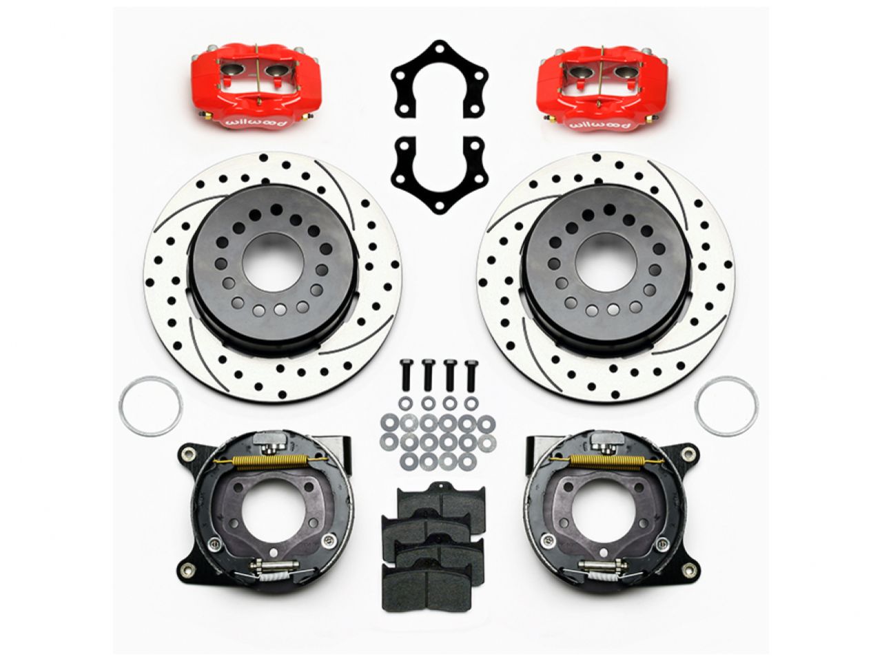 Wilwood FDL P/S Park Brake Kit, Drilled, Red, Mopar/Dana 2.50" Off, w/Snap Rin