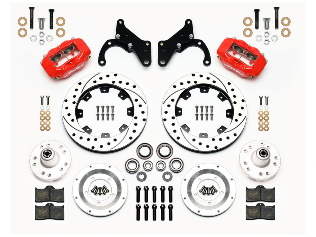 Wilwood FDL Front Kit, 12.19", Drilled, Red, 65-68 Chevy Impala -Drum Spindle