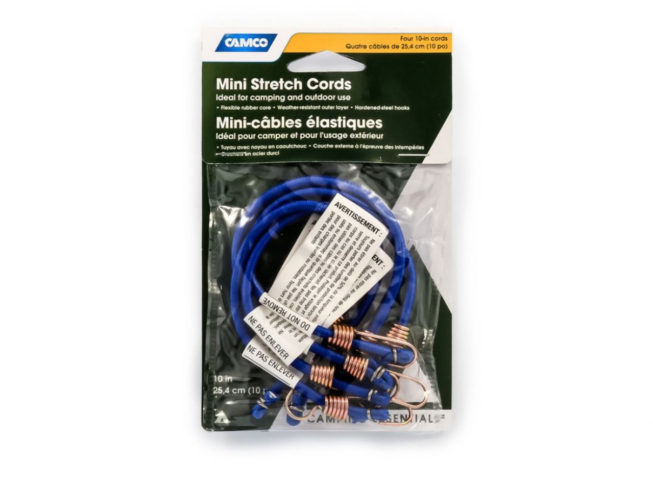 Camco Mini Stretch Cords - 10", 4 pack Bilingual