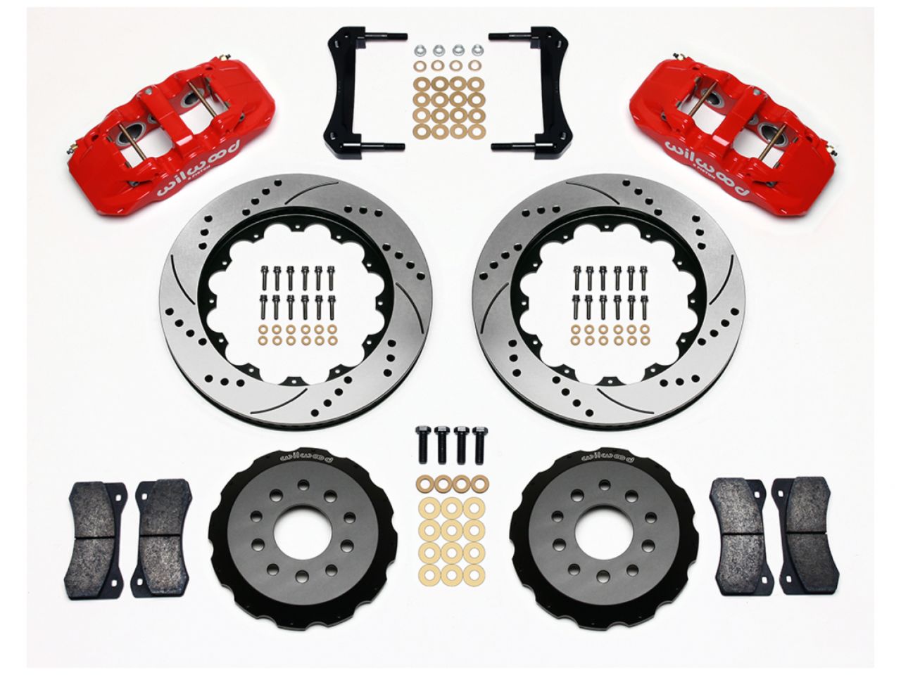 Wilwood W6A Front Hat Kit,14.00,Drilled,Red 2005 & Up Mustang