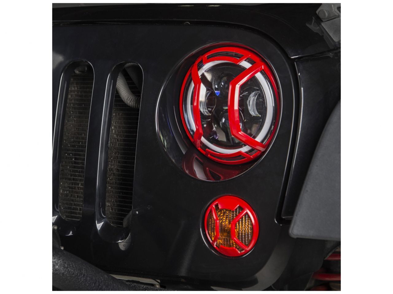 Rugged Ridge Elite Euro Guard Kit,Headlight,Red;07-18 Jeep Wrangler JK/JKU