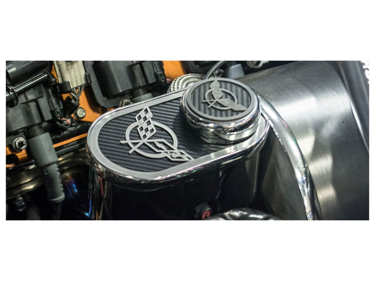 American Car Craft (ACC) 1997-2004 C5 Corvette-Master Cylinder Cover,Carbon Fiber Crossed Flags