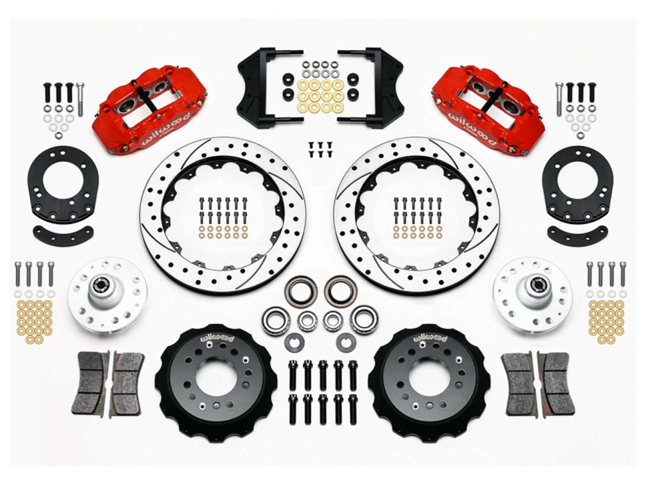 Wilwood FNSL6R Front Hub Kit,12.88",Drill,Red 65-69 Mustang,V8 Drum Spindle