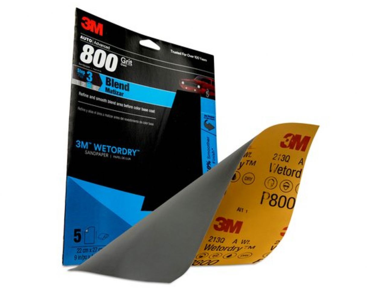 3M WetordryT Sandpaper, 32035, 800 Grit, 9 in x 11 in, 5 per pack,