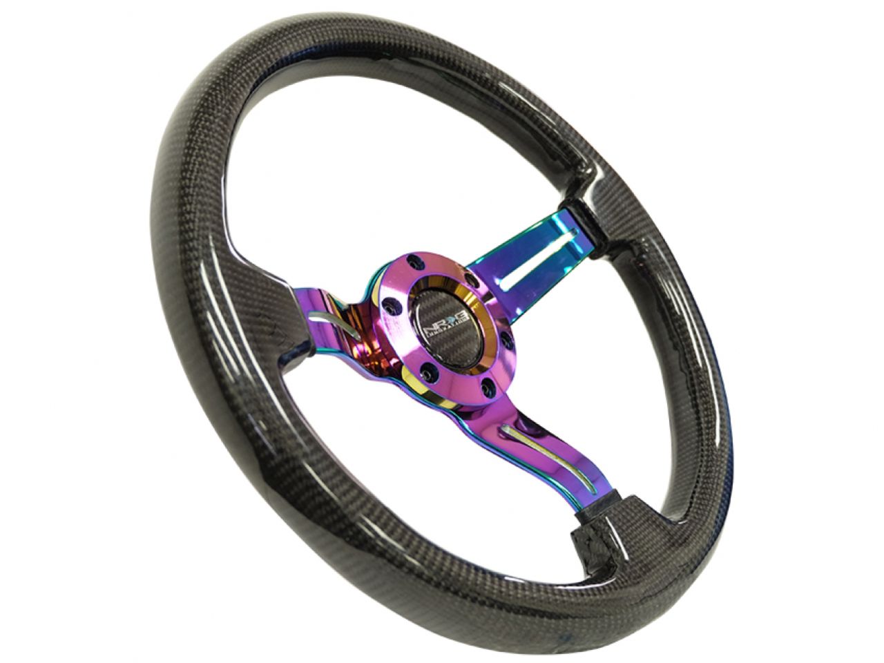 NRG Carbon Fiber Steering Wheel350mm 1.5" Deep Dish With Neochrome Center