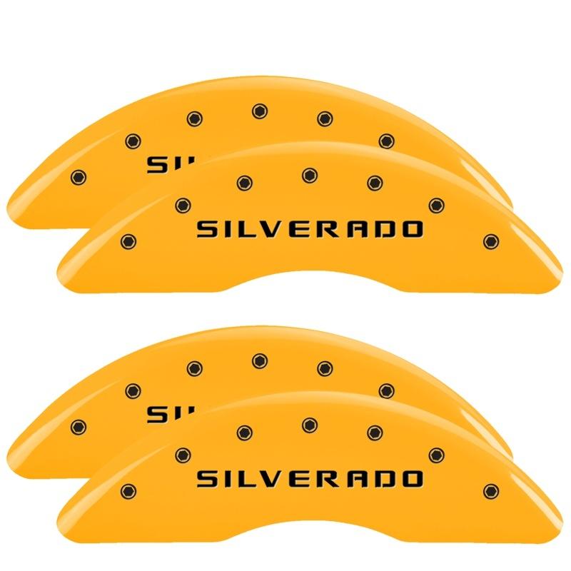 MGP 4 Caliper Covers Engraved Front & Rear Silverado Yellow finish black ch 14173SSILYL Main Image