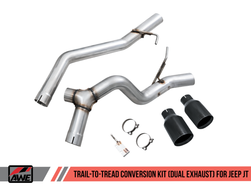 AWE Tuning 2020+ Jeep Gladiator 3.6L Trail-to-Tread (Dual Exhaust) Conversion Kit w/Diamond Blk Tips 3015-33065