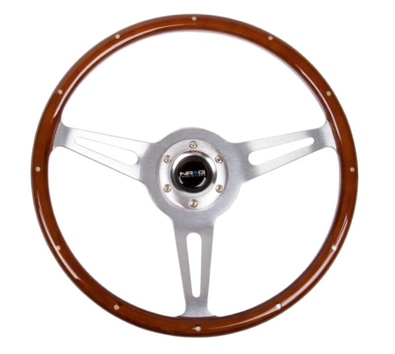 NRG Classic Wood Grain Steering Wheel (365mm) Wood w/Metal Inserts & Brushed Alum. 3-Spoke Center ST-380SL Main Image