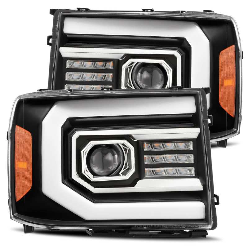 AlphaRex 07-13 GMC 1500HD PRO-Series Proj Headlights Plank Style Matte Blk w/Activ Light/Seq Signal 880606 Main Image