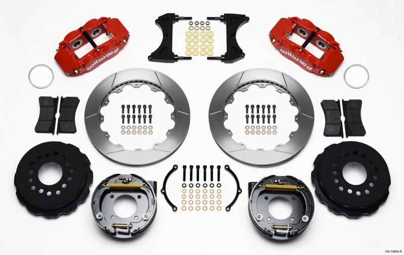 Wilwood Narrow Superlite 4R Rear P-Brk Kit 12.88in Red Chevy 12 Bolt w/ C-Clips Stggrd mt 140-10908-R Main Image