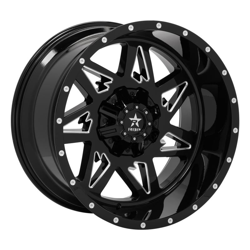 RBP 71R Avenger 22x12 5x150 BP / 4.75 BS / -44mm Offset 110mm CB Gloss Black Machined Grooves Wheel 71R-2212-50-44BG Main Image