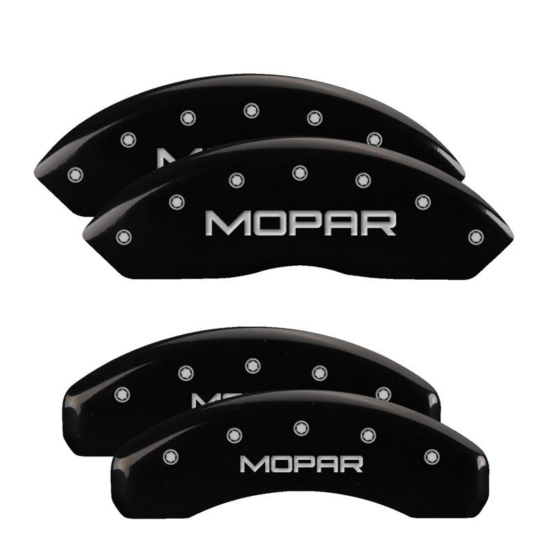 MGP 4 Caliper Covers Engraved Front & Rear Style 1/Chrysler Wing Black finish silver ch 32011SCW1BK Main Image