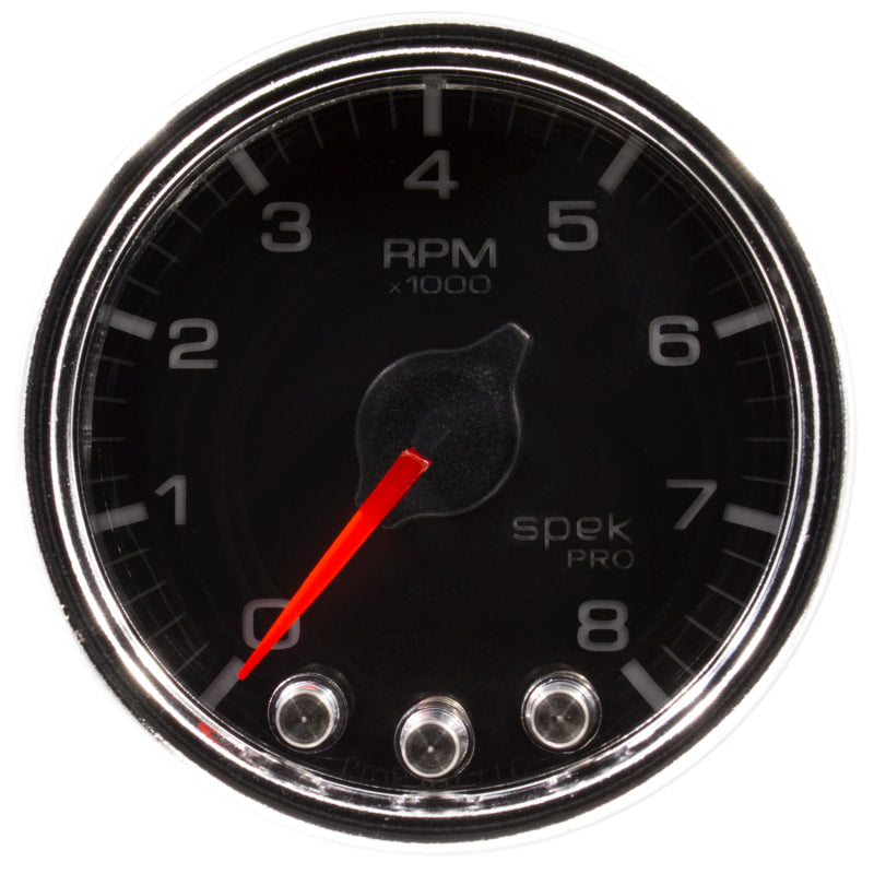 Autometer Spek-Pro Gauge Tach 2 1/16in 8K Rpm W/ Shift Light & Peak Mem Blk/Chrm P33431