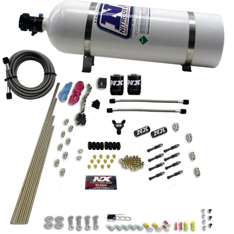 Nitrous Express 8 Cyl Dry Direct Port 2 Solenoids Nitrous Kit (200-600HP) w/15lb Bottle 93006-15 Main Image