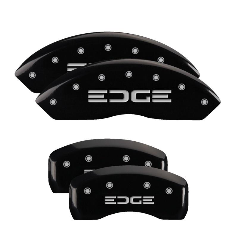 MGP 4 Caliper Covers Engraved Front & Rear Edge Black finish silver ch 10042SEDGBK Main Image