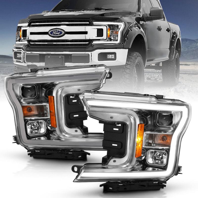 ANZO 2018-2019 Ford F-150 Projector Plank Style H.L. Chrome Amber (Without Switchback) 111468 Main Image