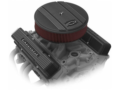 Holley SBC Valve Cover, Finned, Chevy Script Black