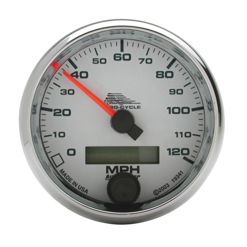 Autometer Pro-Cycle Gauge Speedo 2 5/8in 120 Mph Elec White 19341 Main Image